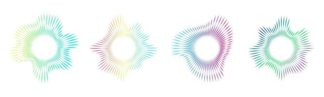 A set of neon dot circular equalizers. Audio multicolor waves. Music symbol, circular sound waves. radial spectrum. vector