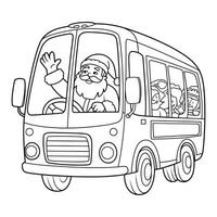 Santa the Bus Driver Coloring Fun with a Jolly Wave vector
