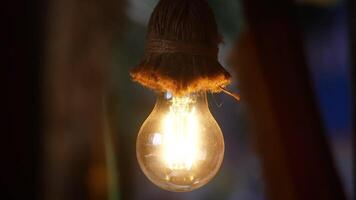 A Bright Vintage Light Bulb Hanging Charmingly with a Rustic Touch That Enhances Ambiance video