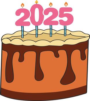 Cake with numbers 2025 and the text Again twenty-five . vector