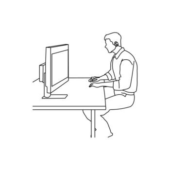 un empresario es trabajando en un computadora y demostración apagado su habilidades. vector