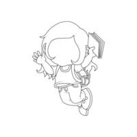 A girl is going to school with a book in her hand, drawing an image free download vector