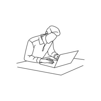 un empresario es trabajando en un computadora, en un oficina ambiente, demostrando productividad. vector