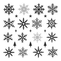 Snow Icons. Snowflakes Vectors Icons, Snowflakes and trees in black and white