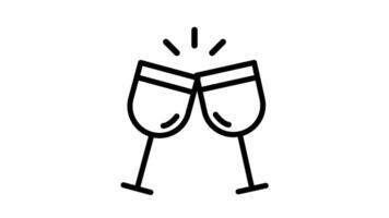 Drinking champagne toast cheers in outline black and white animated footage looping suitable for event or festival like new year video