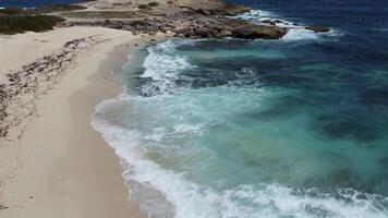 An aerial view of a sandy beach with waves video