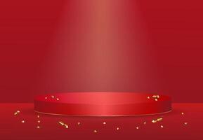 Red platform or podium with gold elements for product display. vector