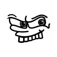 Funny cartoon monster face with eyes and mouth. Design of facial elements with big teeth and scary facial curves. Made in line style. vector