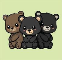 Three cute bears on a green background vector