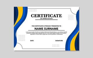It depicts a blue yellow certificate template with text areas. vector