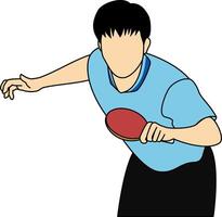 Illustration of a table tennis player in a light blue shirt, holding a red paddle and preparing for a dynamic shot. Ideal for sports graphics, ping pong-related designs, and athletic-themed projects vector