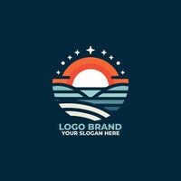unique flat logo featuring an abstract sunrise with clean lines vector