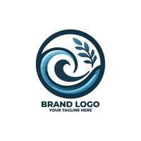minimalist flat logo with a wave inside a circle vector