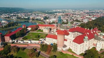 Aerial view of Wawel Castle in Krakow. Medieval royal renaissance architecture. Touristic landmark in Poland video