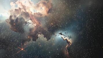 Animated reflection of Earth in a nebula, a fascinating cosmic landscape filled with stars, gas and dust. A stunning view of our planet from far away in space. video