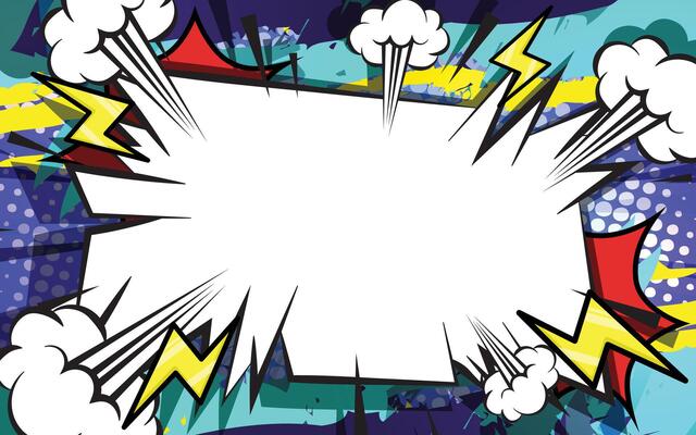 comic book style speech bubble with explosion and cloud