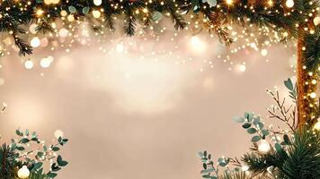 Glowing christmas lights creating festive atmosphere with golden bokeh background. 4k video