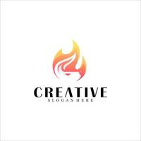 Abstract rabbit with fire logo design vector