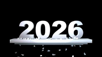 año 2026 en blanco números aplastante el año 2025 cuales fragmentos y caídas dentro piezas en contra un transparente antecedentes video