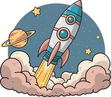 Rocket on the space drawing sketch illustration vector