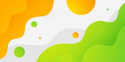 Modern green and orange geometric business banner design. Creative banner design with wave shapes and lines on white background for template. Simple horizontal banner. vector