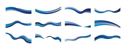 collection of abstract wave designs in varying shades of blue for graphic use. vector