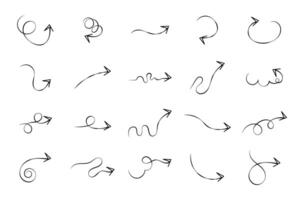 collection of various hand-drawn arrows and curved lines for graphic design purposes. vector