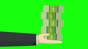 Hand Holds Dollar Bills On Greenscreen Background 2D Cartoon Animation video