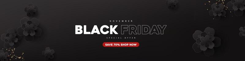 Black friday sale banner layout design template background with black flower paper cut style vector