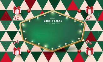 Merry Christmas sign banner frame with empty space and festive decoration on abstract background vector