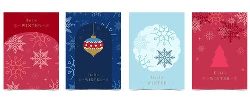 blue red winter banner background with snowflake,bauble for horizontal design vector