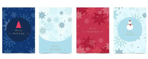 blue red winter banner background with snowflake,snowman for horizontal design vector