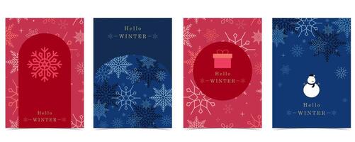 blue red winter banner background with snowflake for horizontal design vector