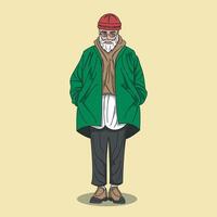 illustration of a bearded man in Santa Claus style but with today's style vector