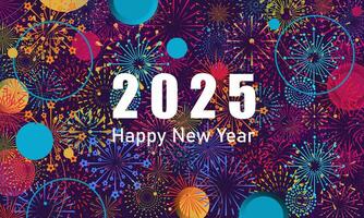 Colorful fireworks 2025 New Year background and text Happy New Year design in the night sky. Simple pattern design template. design. vector