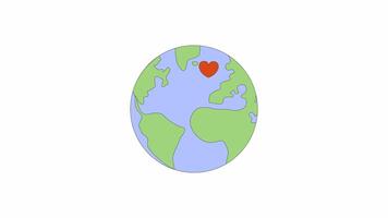 Save planet 2D object animation. Rotating earth globe heart pulse cartoon 4K , alpha channel. Sustainability environment protection. Responsibility global animated flat item on white background video