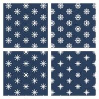Four different snowflake patterns on a blue background vector