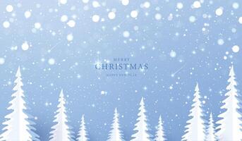 Christmas background, beautiful landscape with snow covered fir trees and snow. Merry Christmas and happy New Year greeting blue sky background. design. vector