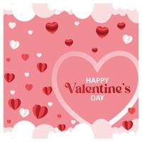 White clouds with heart shape frame. Heart-shaped love symbol from paper. Valentine's Day 2025 concept. Flat illustration. vector