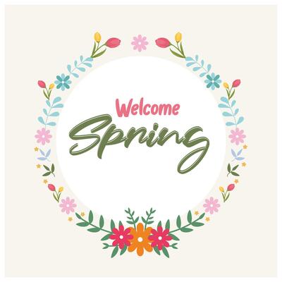 Circle wreath. Round frame with spring flowers. Spring Flourishing concept. Flat illustration.