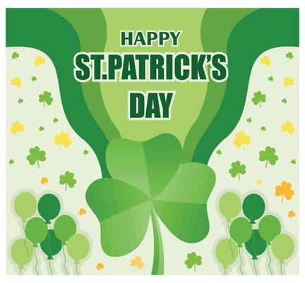 St Patrick's Day celebration party. Clover flower decorations and green balloons. St Patrick's Day background concept. Flat illustration.