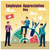 Manager satisfaction with employee performance. Employees receive rewards from managers. Employee Appreciation Day concept. Flat illustration. vector