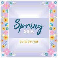 Spring sale advertisement with square floral frame. vector