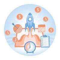 Starting a new business. Task planning and time management. Time to launch concept. vector