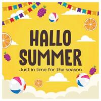 Summer with colorful flags. Summer elements with white clouds. Summer concept. vector