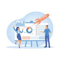 The business team carries out the project closing process. Ensure work is done on time. Project implementation concept. vector