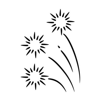 Hand drawn fireworks with flashes. Doodle illustration.