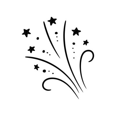Hand drawn firework and stars. Doodle illustration.