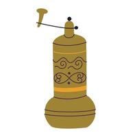Bronze Turkish spice mill with intricate patterns. Traditional mechanical grinder for spices, elegant and decorative. illustration in flat doodle style, trendy kitchen utensils vector