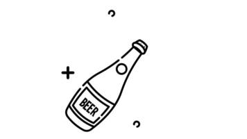 Beer Bottle line art animated icon. Motion graphic animation happy new year themed video